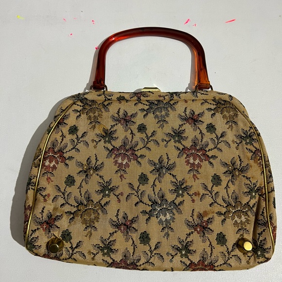 Vintage Floral Tapestry Framed Rose Victorian Handbag Purse JR Miami Art Deco - Picture 1 of 12